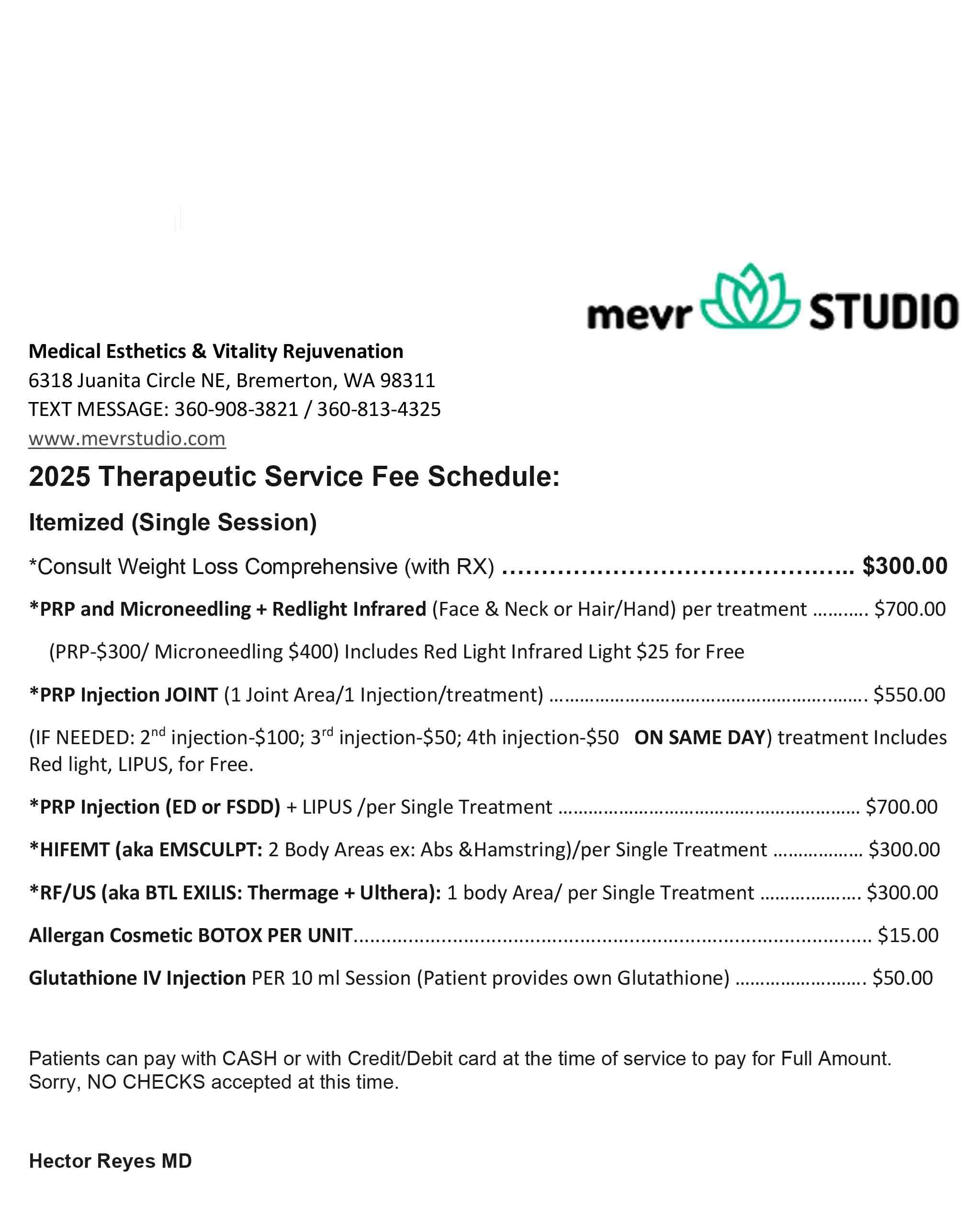Therapeutic Service Fee Schedule: